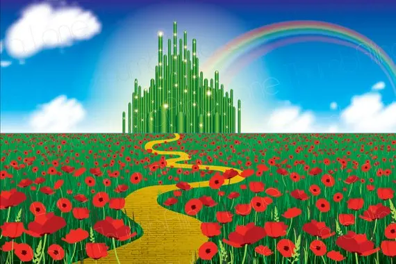 

Emerald Party Wizard Rainbow flower field clouds backdrops High quality Computer print party background