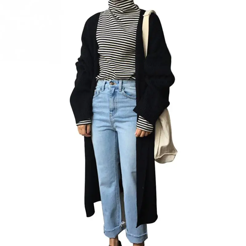 2018 осень зима Для женщин Вязание пальто плюс Размеры свитер с длинным рукавом