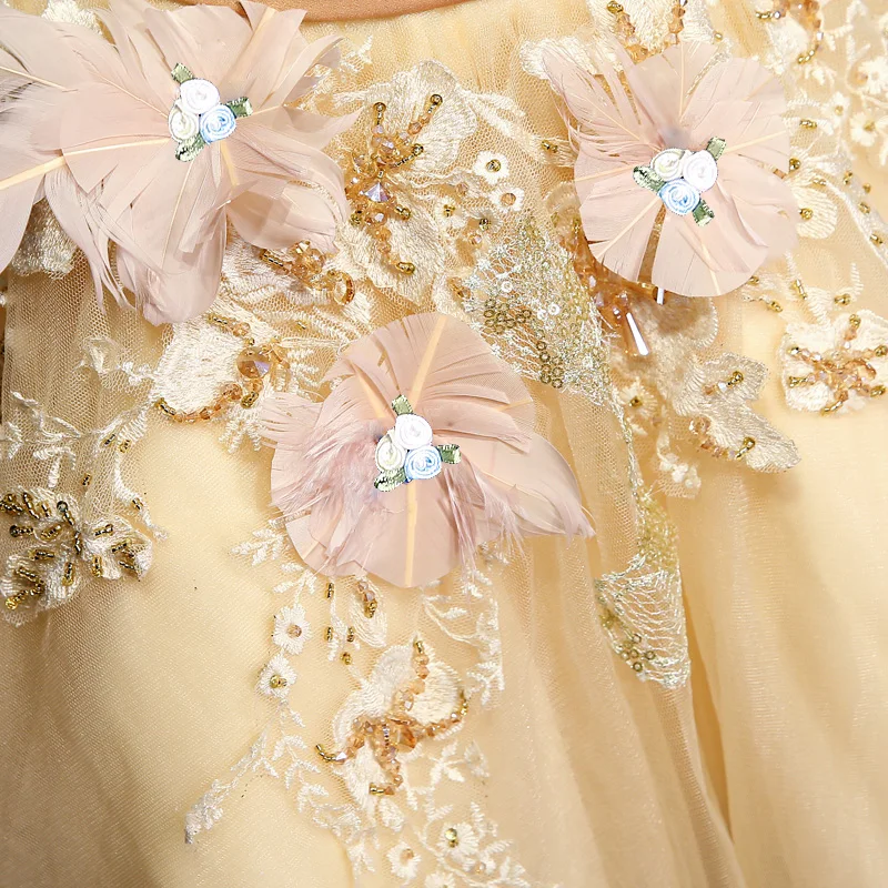

Luxury Floral Girls Dress New Sleeveless Birthday Party Ball Gowns Short Before Long Back Flower Kids Girl Dresses JF546