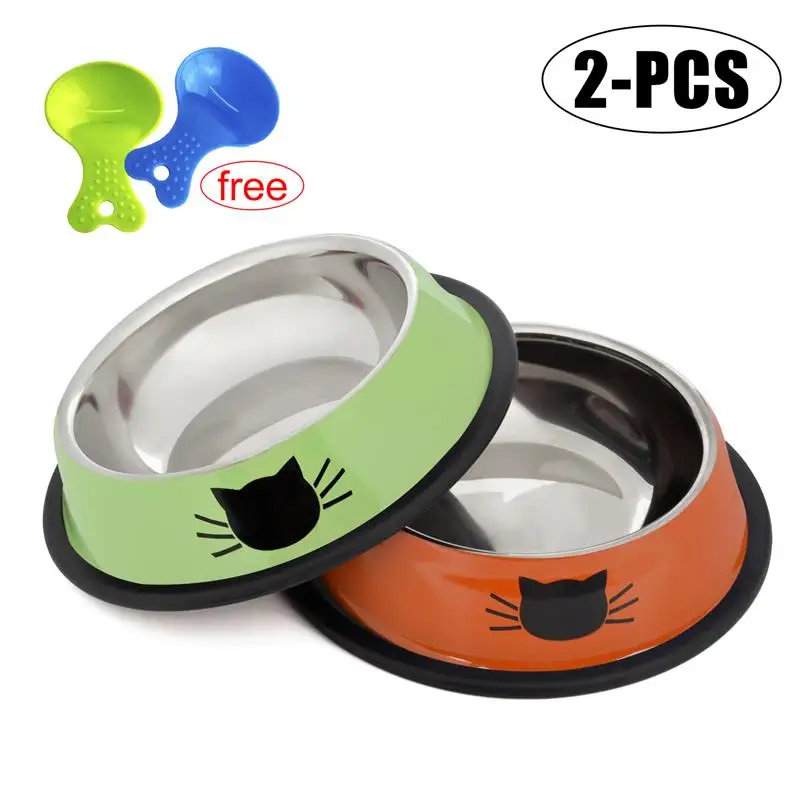 

2PCS Stainless Steel Pet Bowls With 2 Food Scoop Non-Skid Cute Dog Food Water Dispenser Cat Bowl Pet Feeder Pet Accessories