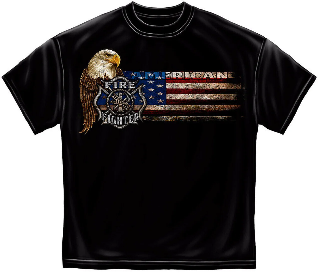 

FIREFIGHTER EAGLE AND FLAG T-Shirt Cotton - Size S-3XL