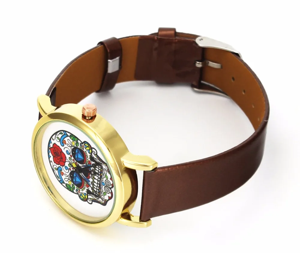 Женские и мужские модные креативные наручные часы с черепом розой цветком
