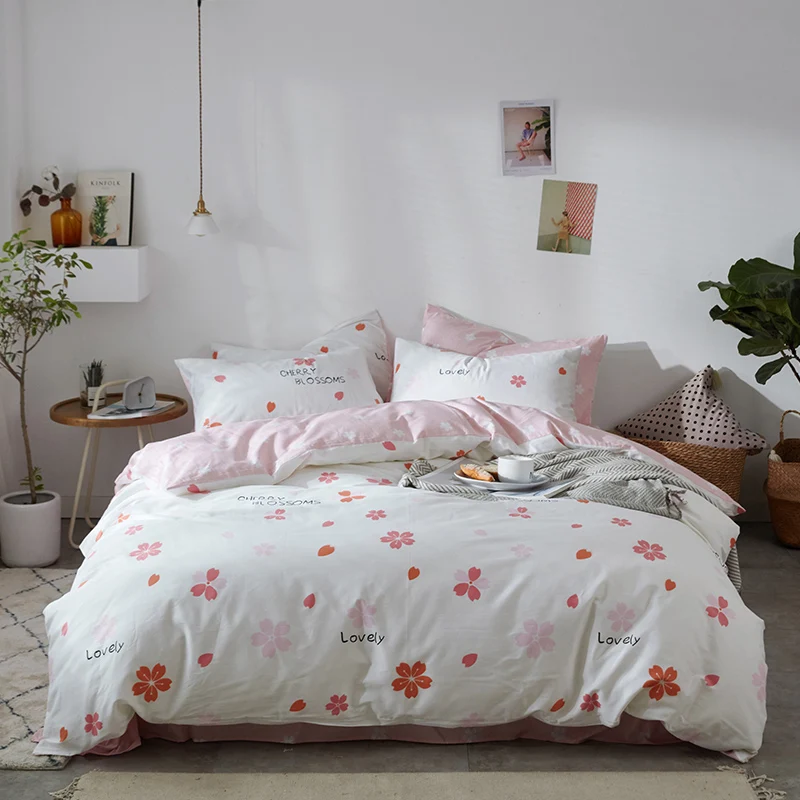 Комплект постельного белья из хлопка 4 шт. наволочка с изображением Сакуры и