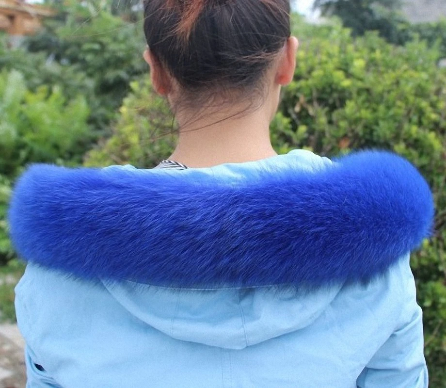 

10 Colors Genuine Fox Fur Detachable Collar Scarfs Fashion Coat Sweater Detachable Jacket Luxury Fur Collar C002-blue