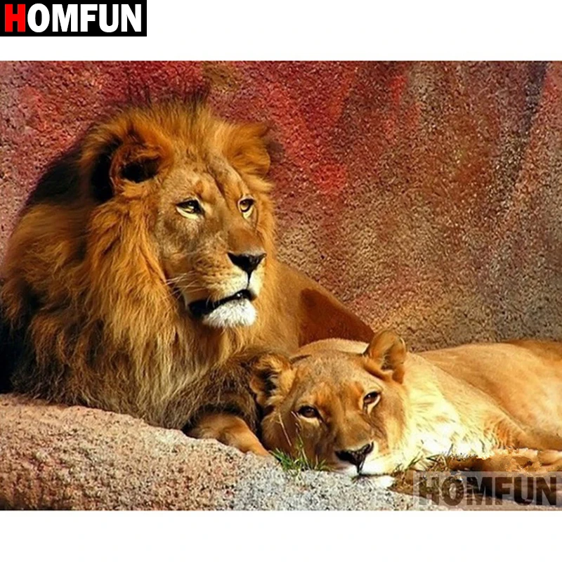 

HOMFUN Full Square/Round Drill 5D DIY Diamond Painting "Animal lion" Embroidery Cross Stitch 5D Home Decor Gift A16378