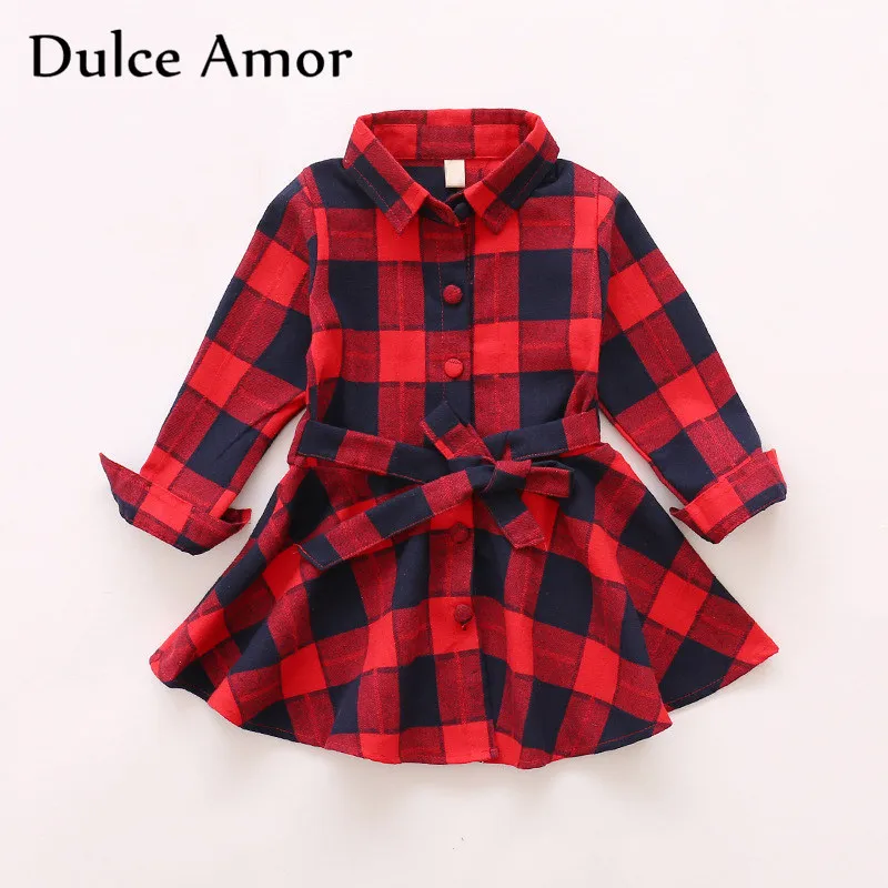 

Girls Dresses Baby Girl Clothes Fashion Autumn Long Sleeve Red Black Plaid Casual Dress Kids Clothes For Girls Drop Shipping