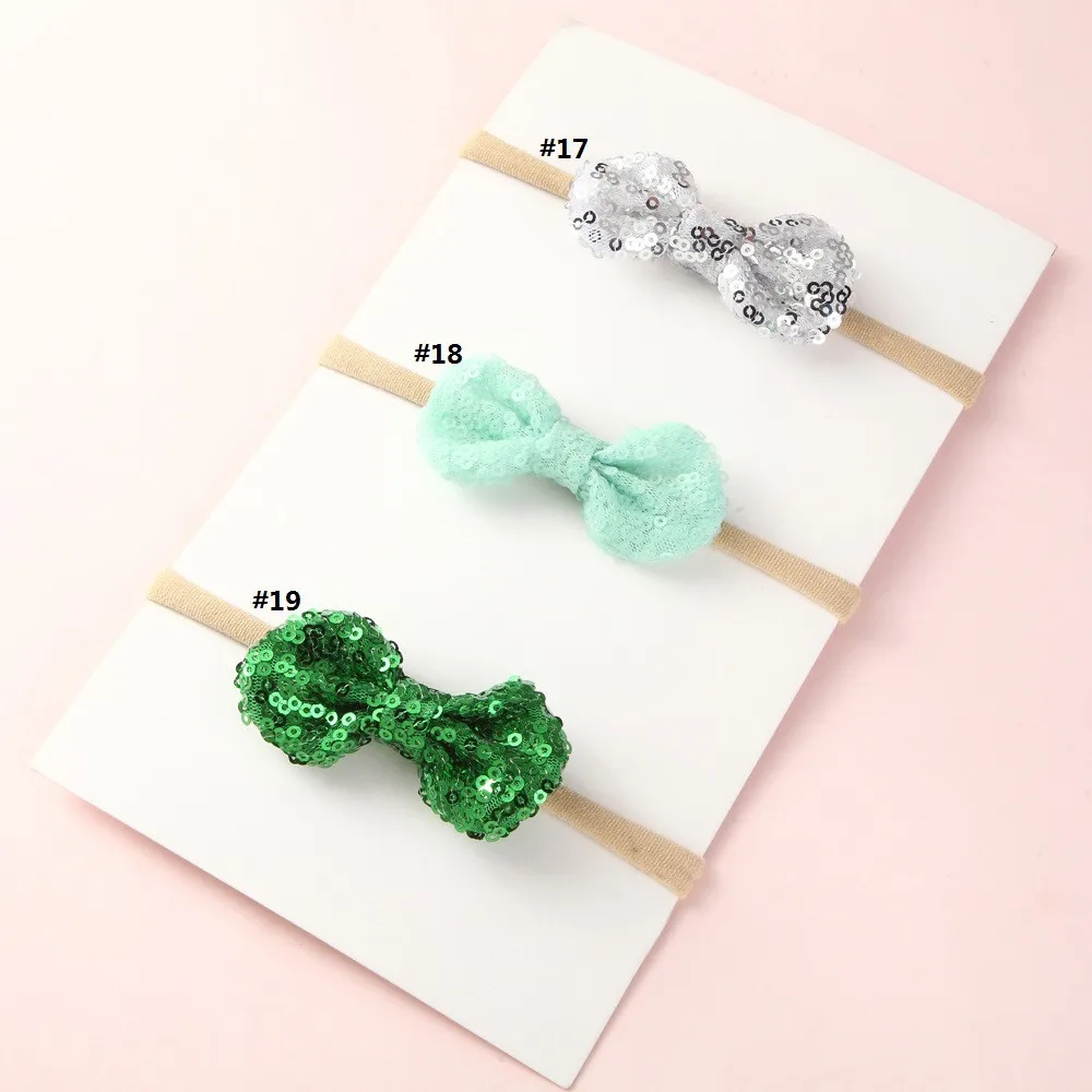 

36pcs Boutique Cute Glitter Hair Bow Nylon Headbands Solid Sequin Bowknot Super Soft Hairbands Princess Fashion Hair Accessories