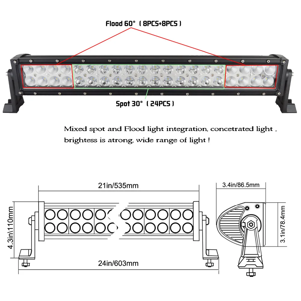 2 шт. 22 ''дюйма 120 Вт светодиодный бар комбо для бездорожья LED дальнего света работы световая противотуманная фара для трактор грузовик ATV SUV 4x4 4WD лодка 12v 24v