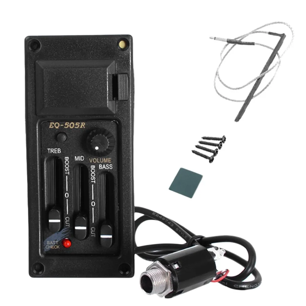 Active 3 Band Guitar EQ Preamp Pickup Piezo For Acoustic Guitar 505R 505 Left Hand Pickup Tuner 6.5MM Output with 2.5mm Plug
