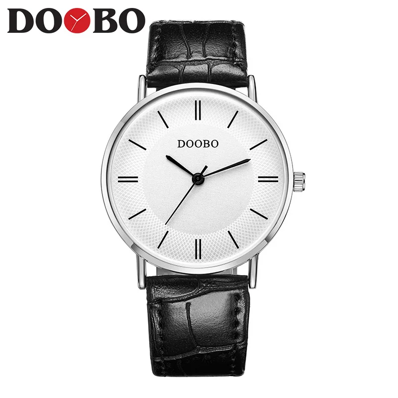 D002 black Relogio Masculino, мужские часы, Топ бренд, роскошные мужские военные спортивные наручные часы, кожа, кварцевые часы erkek saat DOOBO Hours - Цвет: D002 black