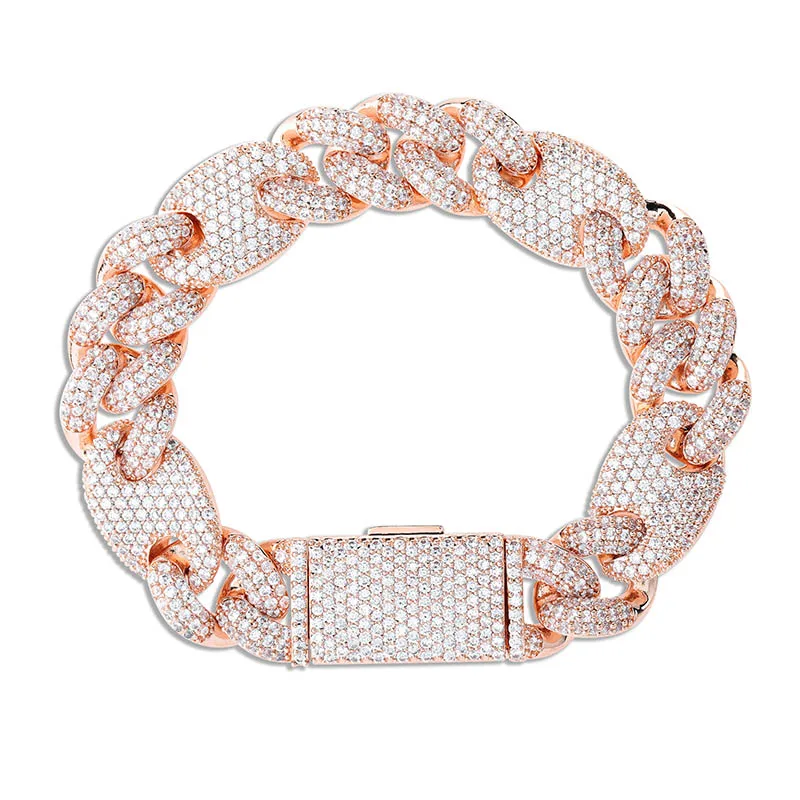 Rose Gold TOPGRILLZ 16 мм Iced Out кубинские браслеты цепь хип хоп ювелирные изделия золото серебро AAA CZ Большая квадратная застежка браслет для мужчин Rapper Link - Окраска металла: Rose Gold