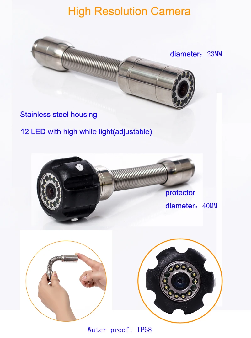 

WP71 20m 7'' TFT LCD Waterproof Pipe Sewer Inspection Camera 23MM 12 Leds Endoscope Snake Camera Pipeline video view