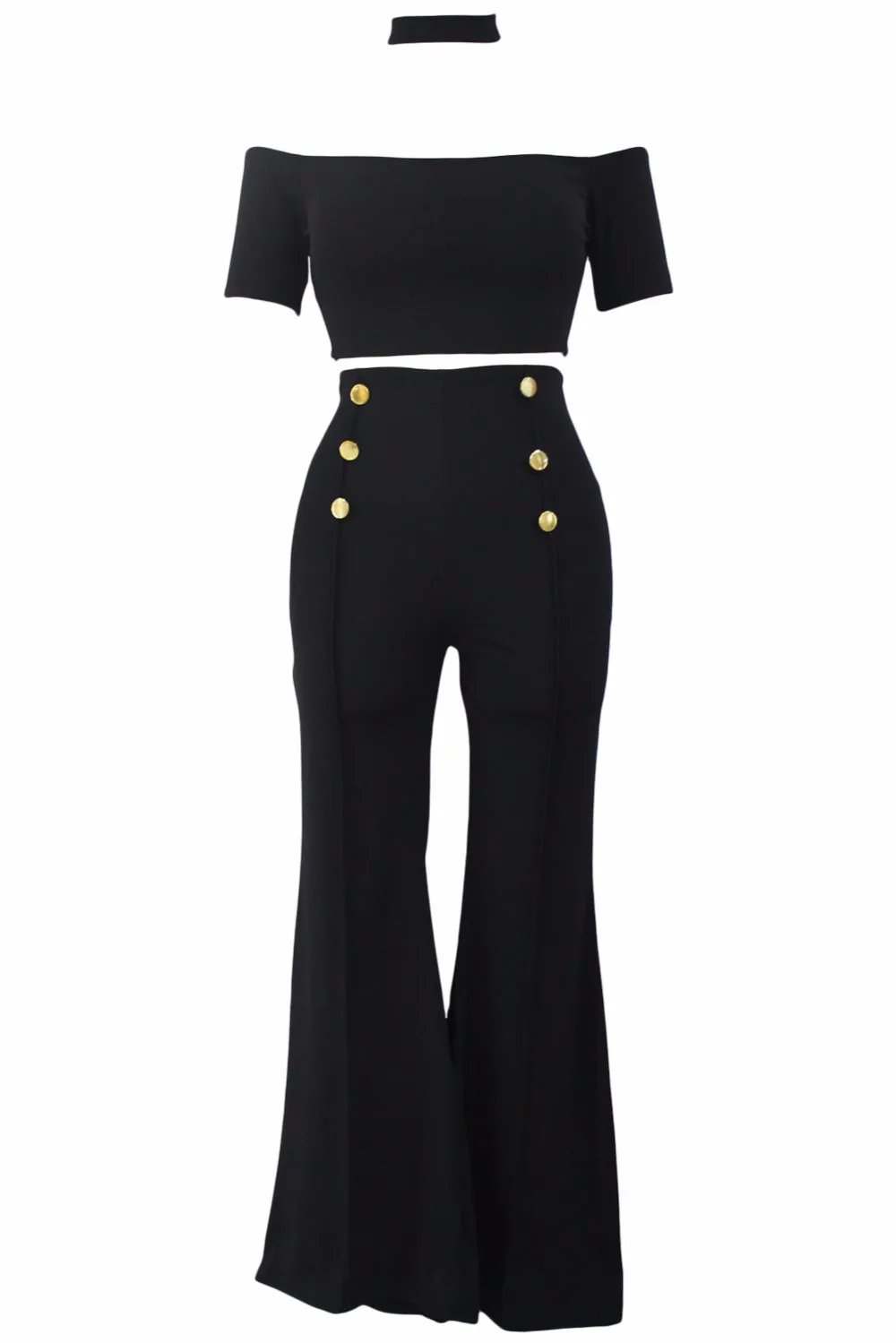 2017 Новая Мода 2 Шт. Белый Черный С Плеча Растениеводство Топ высокой Талией Кнопка