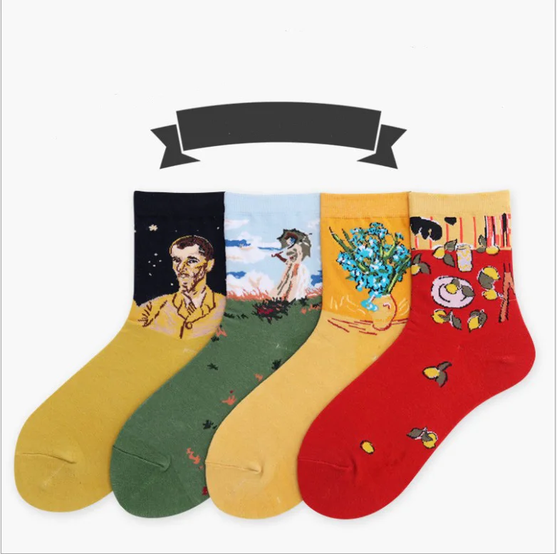 Женские носки с абстрактной масляной картиной в стиле ретро весенние цветами и