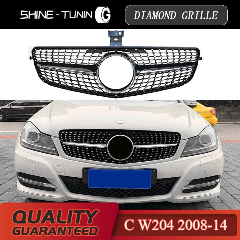 Передняя решетка для Mercedes Benz C Class W204 Алмазная C180 C200 C300 C250 C350 2008-14 с эмблемой |