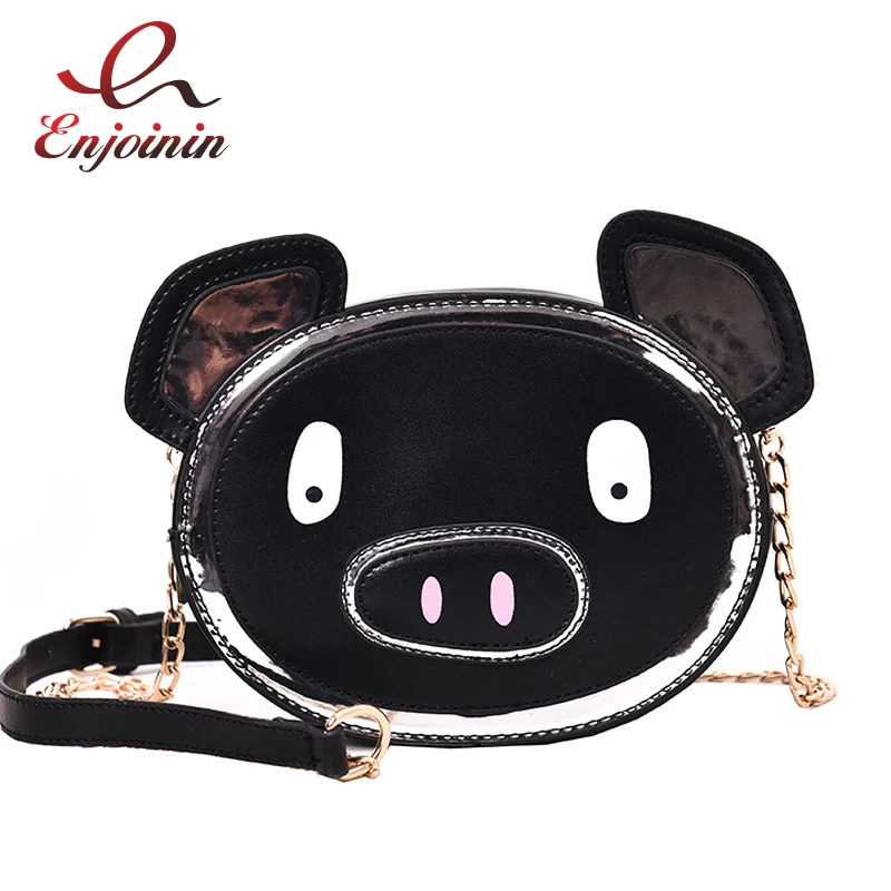 Черная и розовая овальная модная женская сумка через плечо с милым рисунком