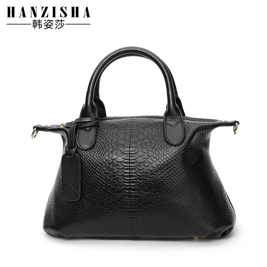 HANZISHA Brand Genuine Leather Women Handbag Fashion Designer Serpentine Cowhide Shoulder Bag Crossbody Ladies Tote | Багаж и сумки