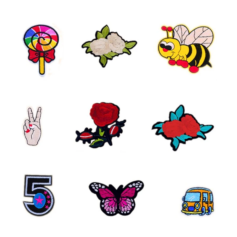 Милый цветок пчела бабочка леденец автомобиль No.5 патчи железа на или шить ткань