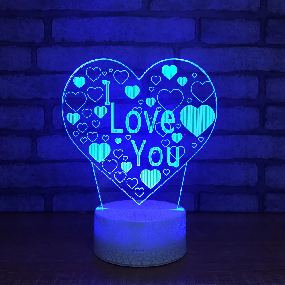 Ночной светильник с 3D иллюзией I LOVE YOU Heart 7 цветов|Ночники| |