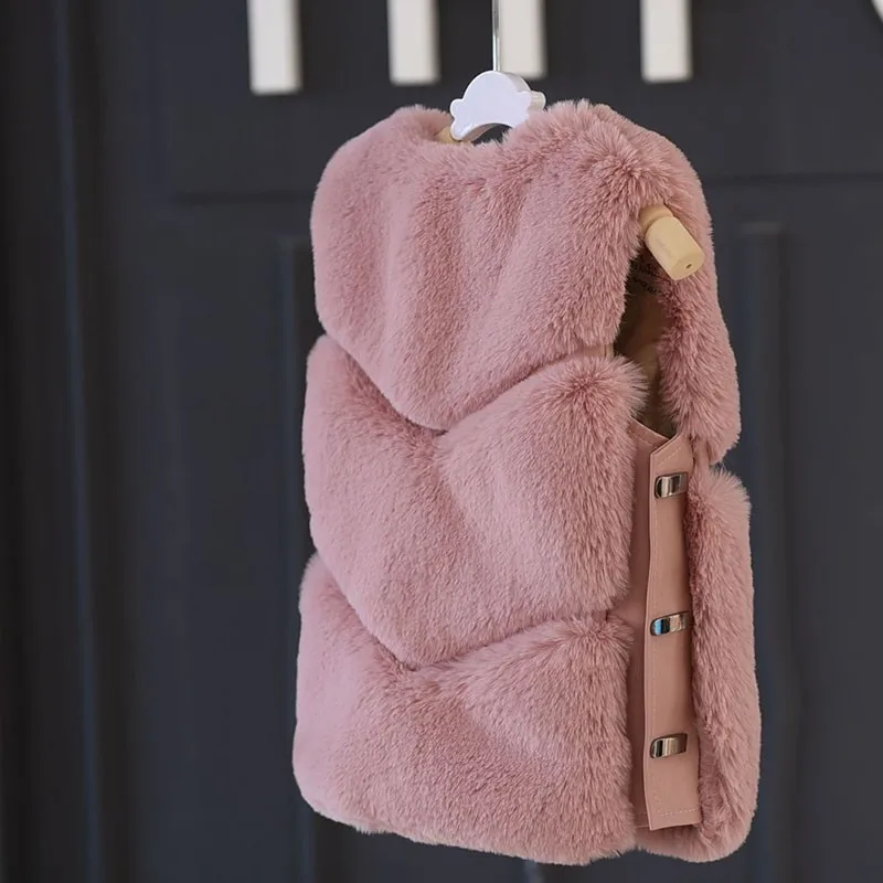 pink winter coats Рождественский жилет для девочек с искусственным лисьим мехом; сезон осень-зима толстый детский жилет Меховая одежда для малышей Куртки красного, розового, черного, зеленого, синего цвета - Цвет: pink winter coats