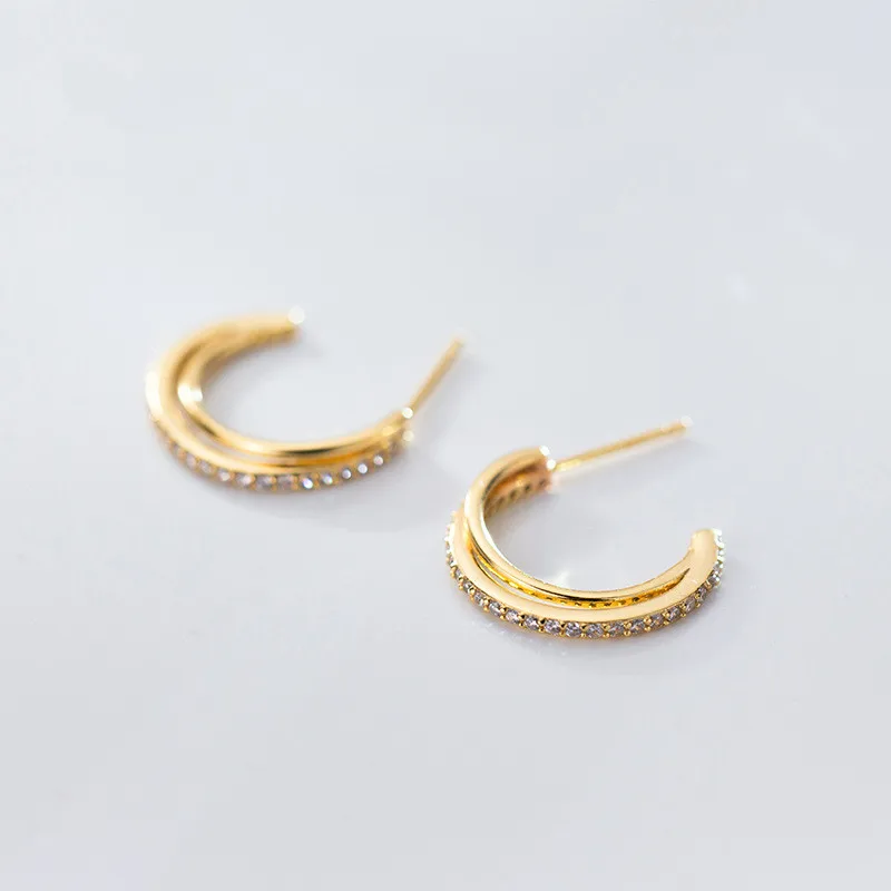 

Аутентичные настоящие серьги 100% 925 пробы серебряные ювелирные изделия витые двухрядные полукруглые золотые шпилька Gtle2514