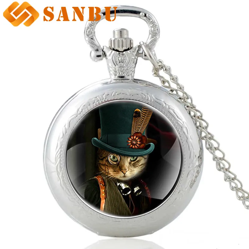 

Antique Bronze Punk Cat Quartz Pocket Watch Vintage Men Women Steampunk Skeleton Pendant Necklace Antique Jewelry