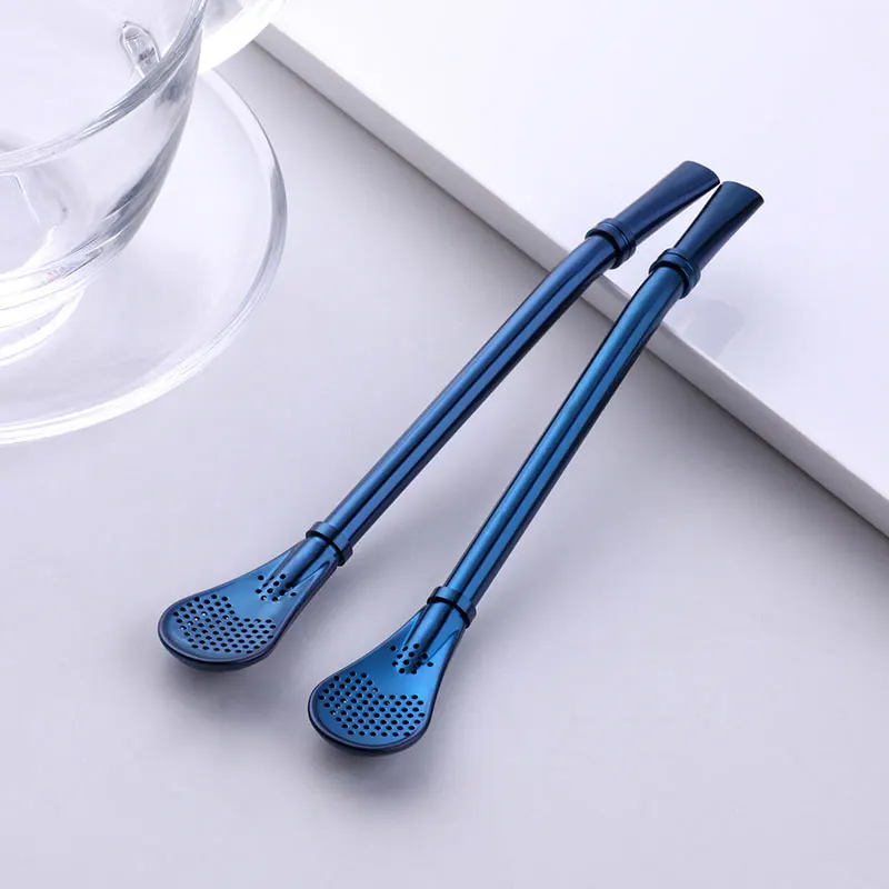 dark blue-2pcs 2 предмета трубочка фильтра для ложка экологичный Нержавеющая сталь питьевые соломки, Чай сито шейкер Кофе бар отфильтрованные ложки - Цвет: dark blue-2pcs
