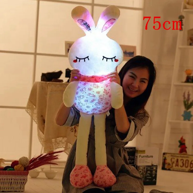 Pink-75cm 1 шт., 75/100 см, Креативный светодиодный светильник, кролик, мягкие животные, плюшевая игрушка, красочный светящийся кролик, рождественский подарок для детей - Цвет: Pink-75cm