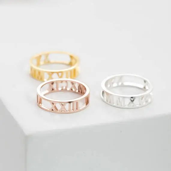 

Custom Roman Numerals Ring Date Ring Sterling Silver Personalize Numeral Jewelry Anniversary Ring Stackable Engagement Ring