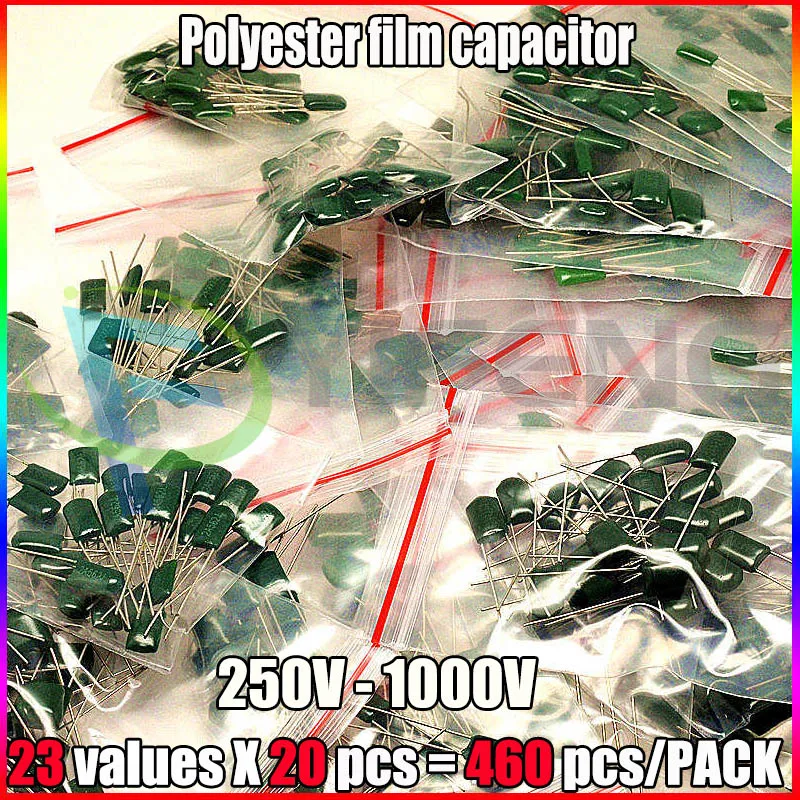

460pcs 250v - 1000V 23 Values x 20PCS 1nf - 47nf Mylar Film Capacitor assorted high voltage pack capacitor accessories
