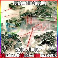 460pcs 250v 1000v 23 values x 20pcs 1nf 47nf mylar film capacitor assorted high voltage pack capacitor accessories