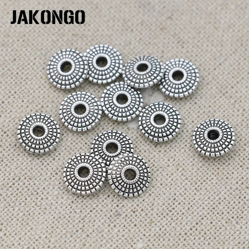 

JAKONGO Round Spacer Beads Antique Silver Plated Loose Beads Jewelry Making Bracelet Accessories DIY Findings 20pcs/lot