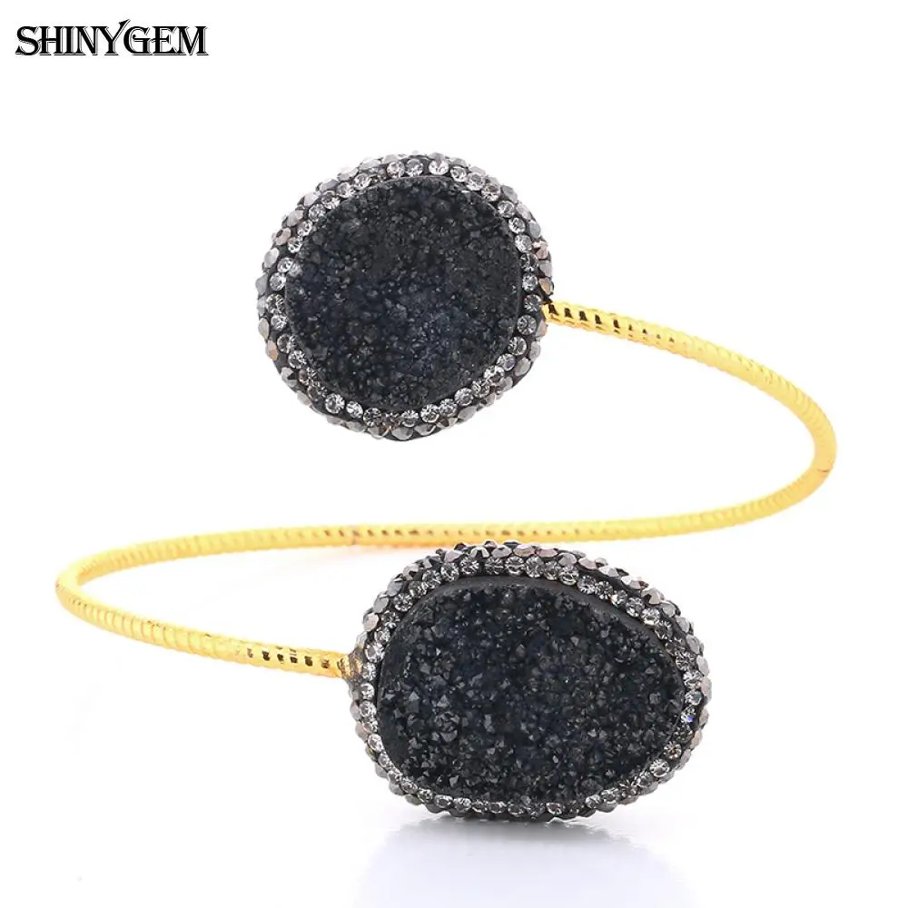 ShinyGem Золотой Цвет Twist Druzy браслеты большой неправильный циркон браслет с камнями Друза регулируемые открытые манжеты браслеты для женщин