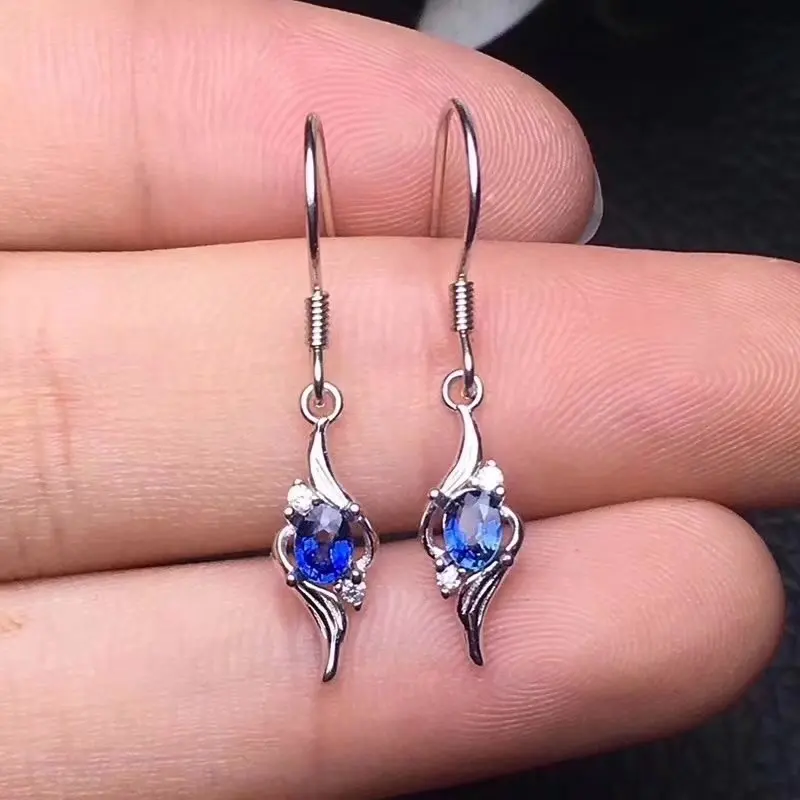 Женские серьги-подвески с сапфиром из серебра 925 пробы вечерние серьги