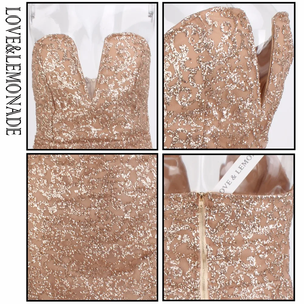 Love&ampLemonade Sexy Gold V Collar Velvet Bead Material Slim Dress LM0325 | Женская одежда