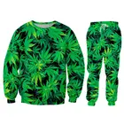 Модный спортивный костюм для мужчин и женщин, джоггеры, спортивный костюм в стиле Харадзюку, пуловер с объемными зелеными листьями и сорняками, свитшот, спортивные штаны, унисекс, наряды на заказ