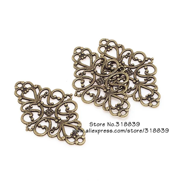 Antique Bronze Полые филигранные Цветочные амулеты, ювелирные соединители, винтажные трендовые филигранные амулеты из металлического цинкового сплава 30 шт 25*41 мм 0462 - Окраска металла: Antique Bronze