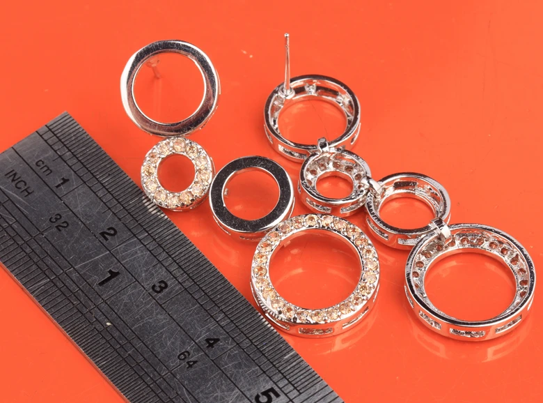Простой круг коричневый Champange оранжевый Morganite 925 стерлингов Серебряные ювелирные