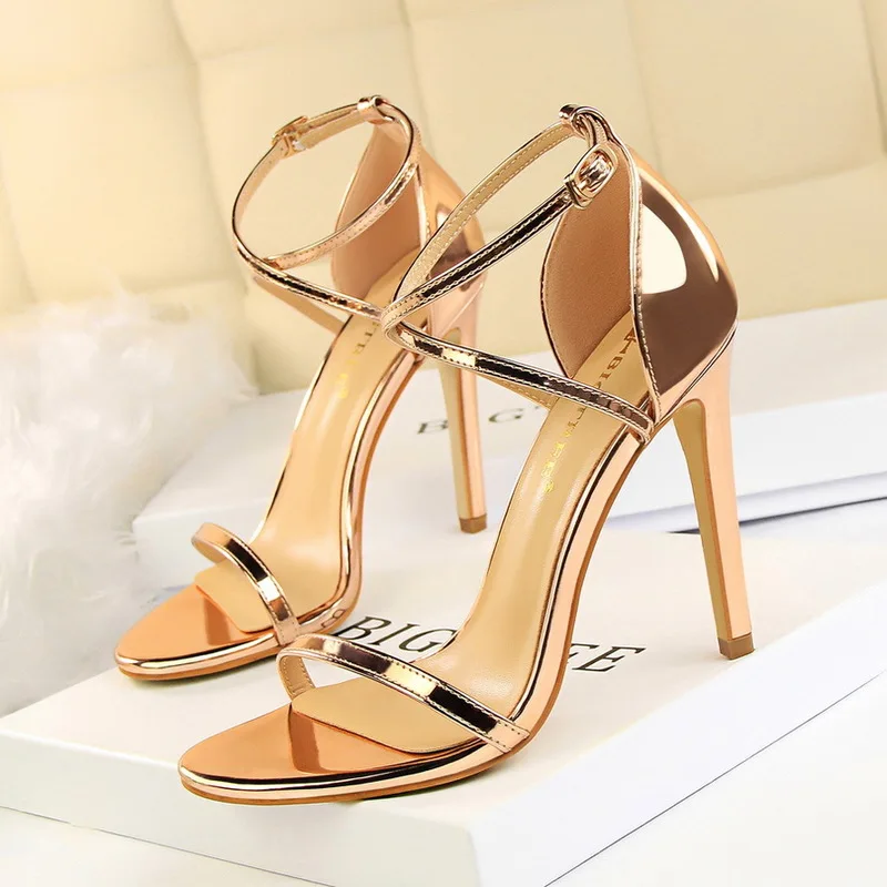 

BIGTREE Luxury Women Pumps Elegant Silk Pointed Toe Hollow Cross belt 11cm Thin High Heels Party Shoes Plus Size 34-40