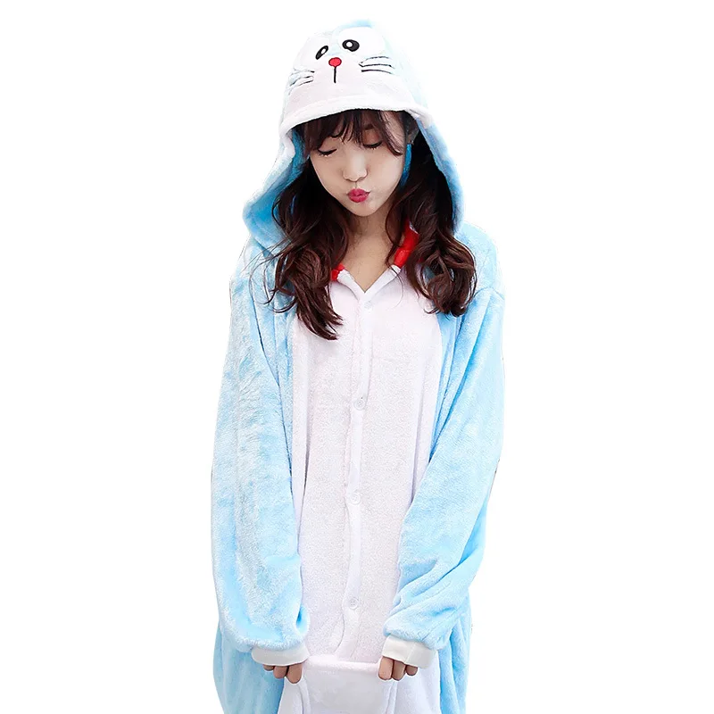 Kigurumi Doraemon Pajama Adult Animal Onesies for Women Men Couple Winter Pajamas Kegurumi Sleepwear Flannel Pijamas pyjama