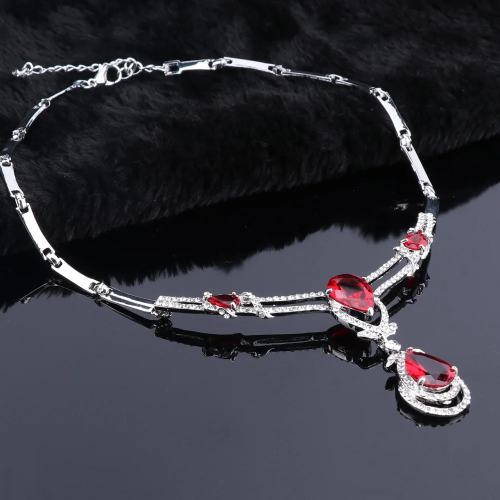 Женский свадебный комплект ювелирных изделий из красного циркония серебряное