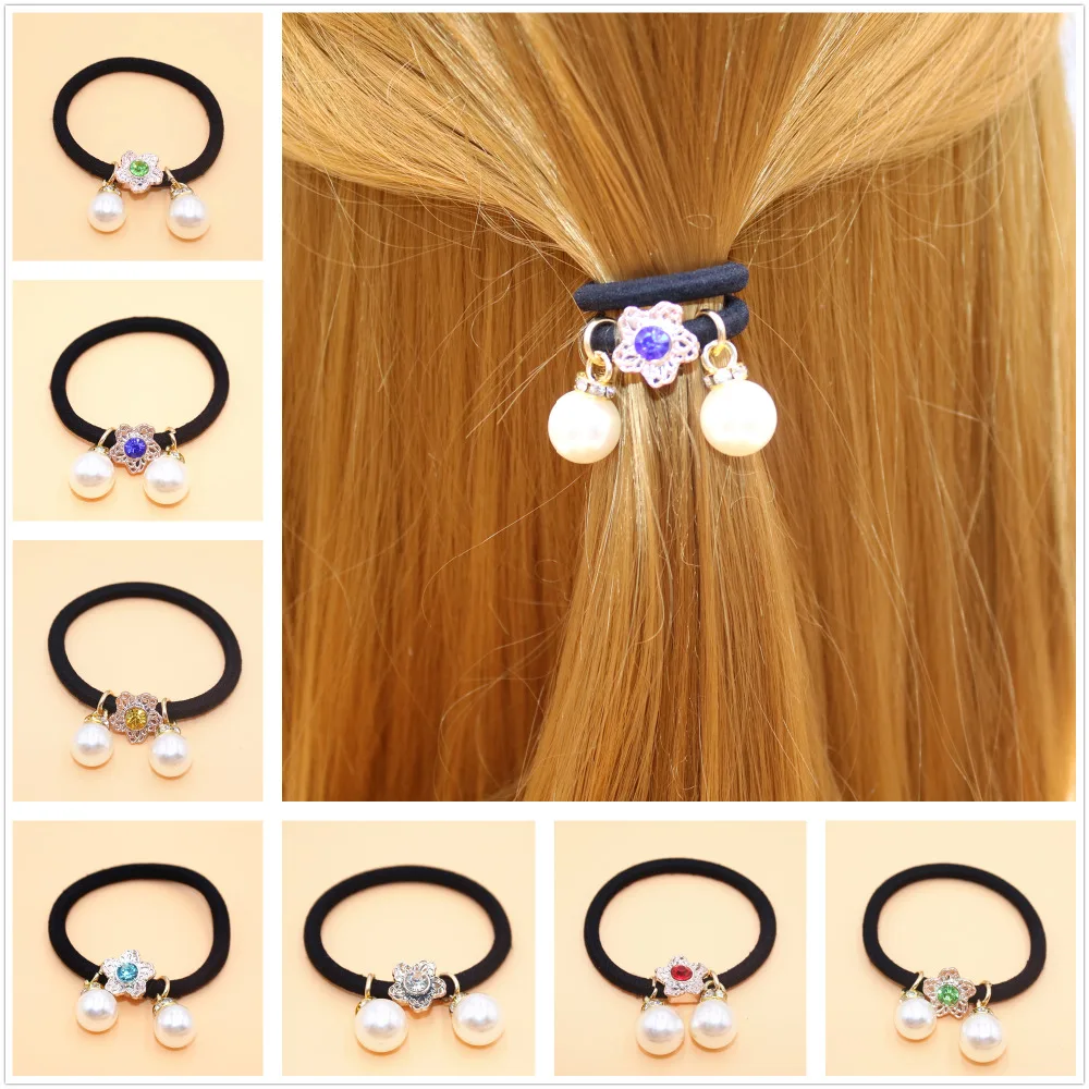 2 шт./партия бесплатная доставка модная жемчужная черная резинка для волос