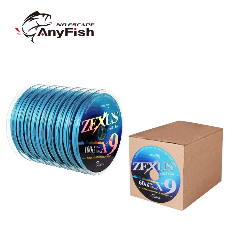 ANYFISH бренд 300 м 500 PE плетеная рыболовная леска 9 нитей 10-100 фунтов супер прочная