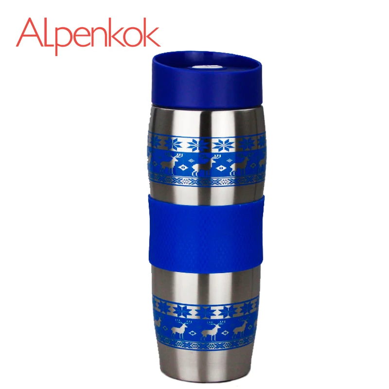 Термокружка вакуумная 400 мл Alpenkok AK-04023A &quotОлени синие&quot Сохраняет температуру в