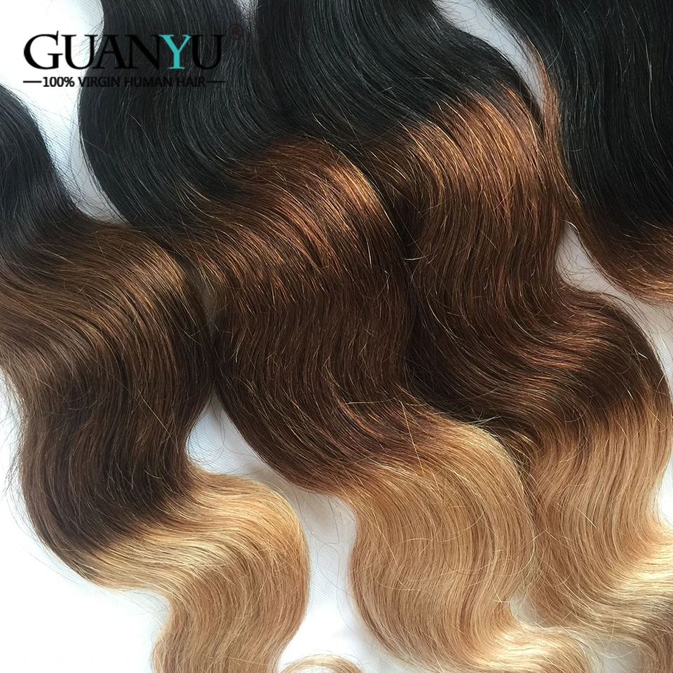 Guanyuhair 3 Bundles 1b/4/27 Ombre Peruvian Body Wave Human Hair Bundle With Frontal Closure Remy Honey Blonde Weave | Шиньоны и парики
