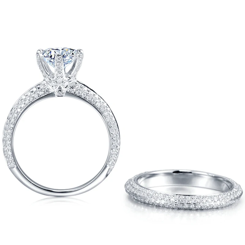 Набор колец из моисанита 2 карата Круглый блестящий однотонный 14 к белое золото 6