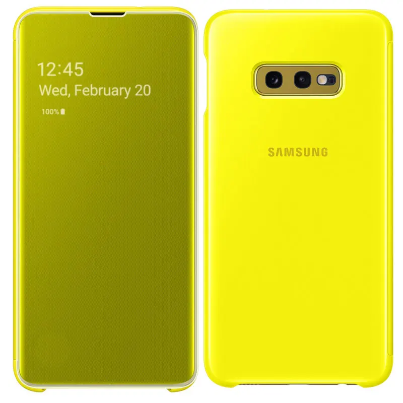 Официальный S-View кожаный захлопывающийся Чехол-книжка чехол samsung Galaxy S10 плюс S10e крышка чехол для зеркала Smart View прозрачный телефон случае - Цвет: Цвет: желтый