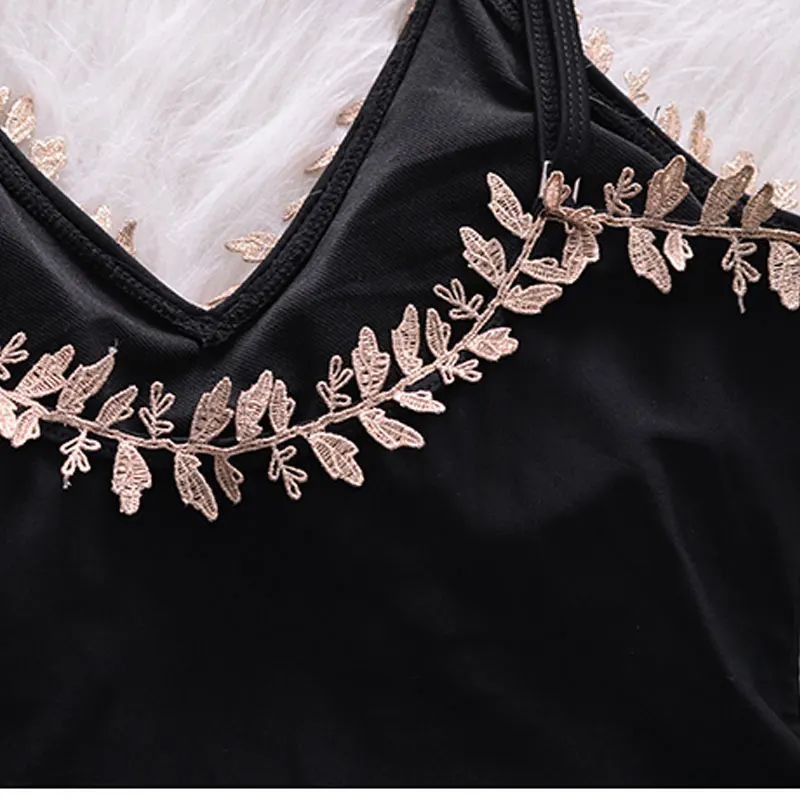 2018 Новый однотонный черный цельный купальник Женские золотые листья пляжный