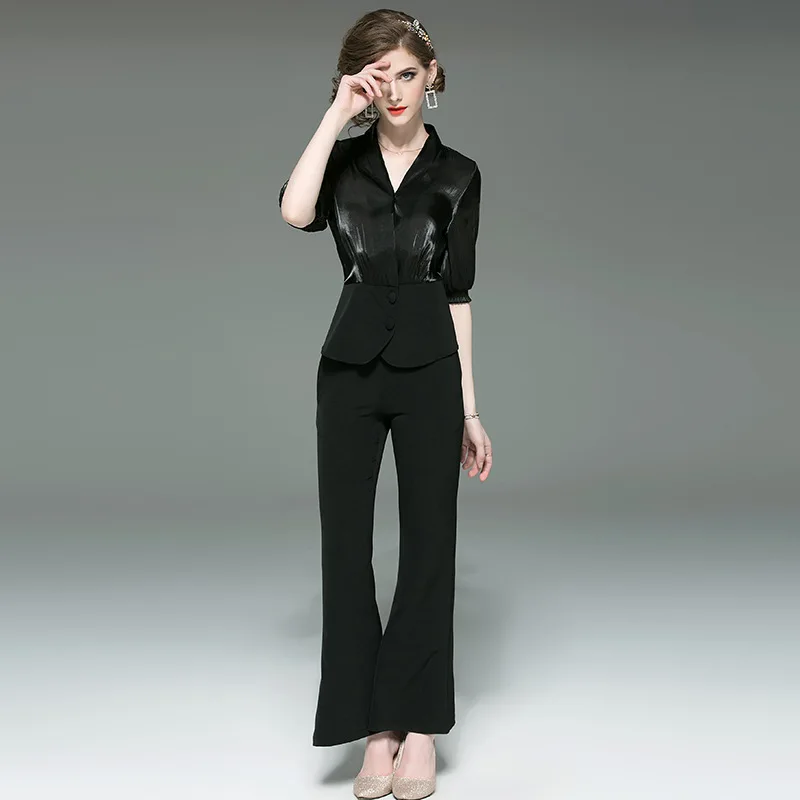 Весенне летний женский комплект из 2 предметов элегантная шифоновая рубашка для