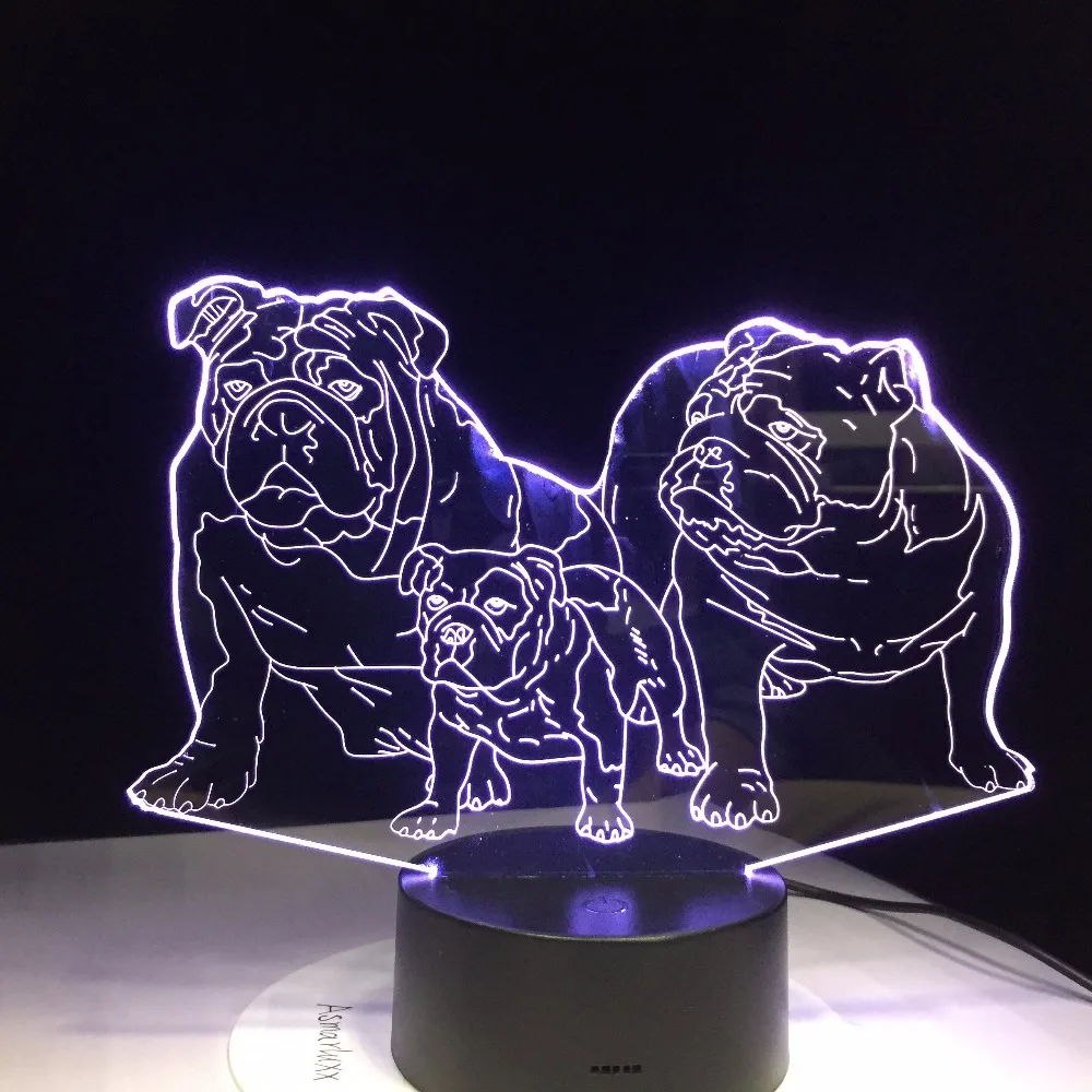 Мопса Семья 3D со светящимися вставками настольная лампа Новинка 7 цветов